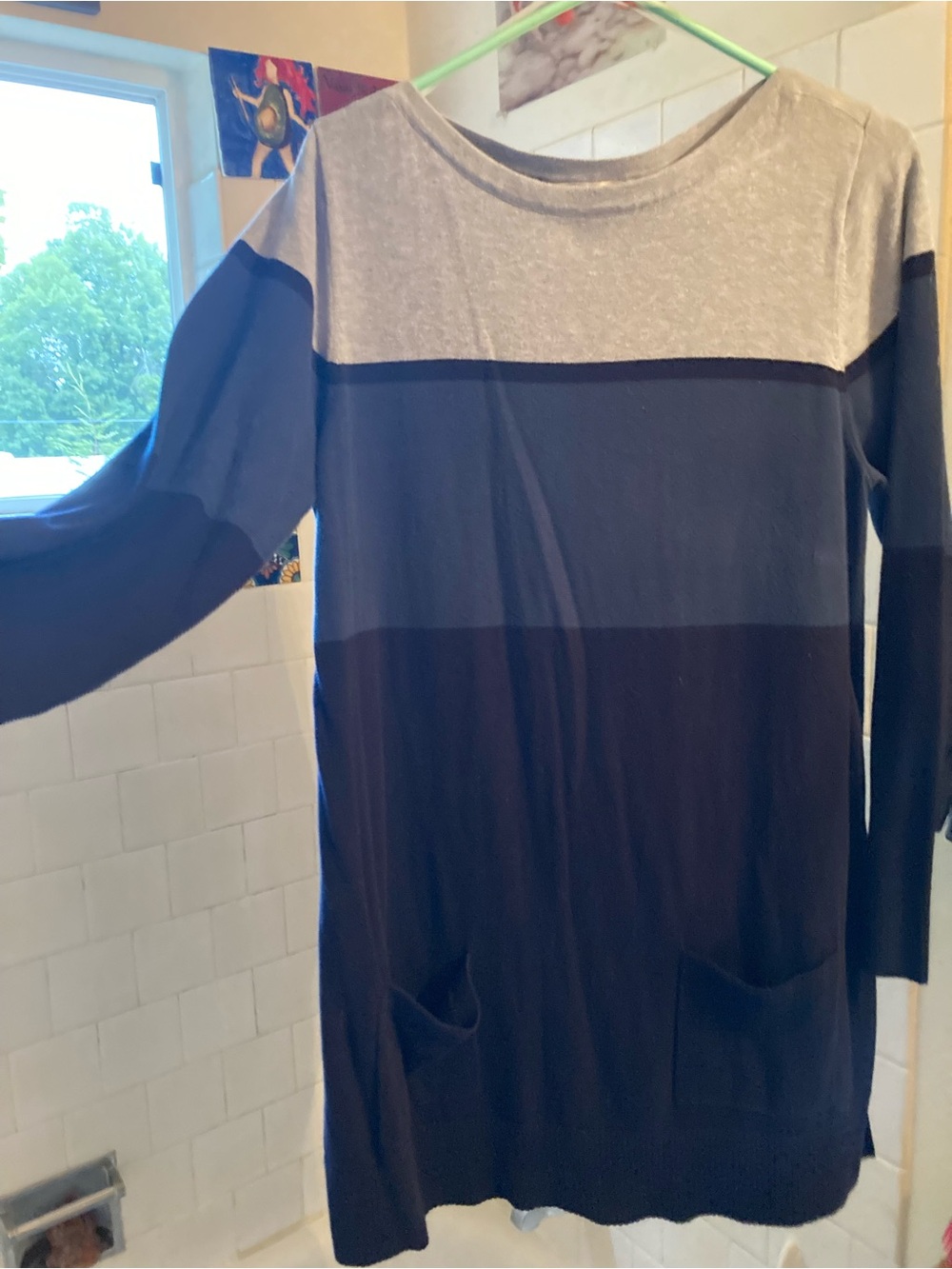 eight eight eight Gray and Navy Colorblock Crewneck Sweater Dress